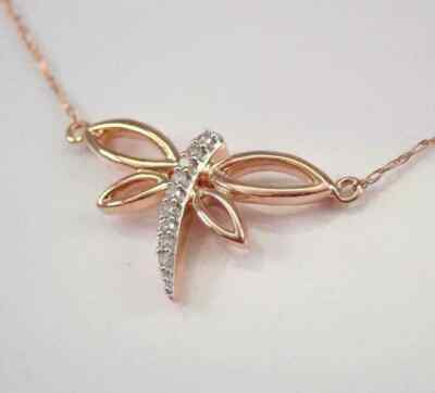 1Ct Round Cut VVS1 Diamond Dragonfly Pendant 14K Two Tone Gold Finish Free chain