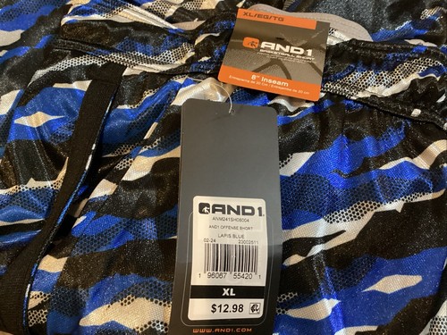 NWT Mens And1 Blue Basketball 8” Inseam Gym Shorts Size XL Elastic Waist Pocket - Picture 4 of 4