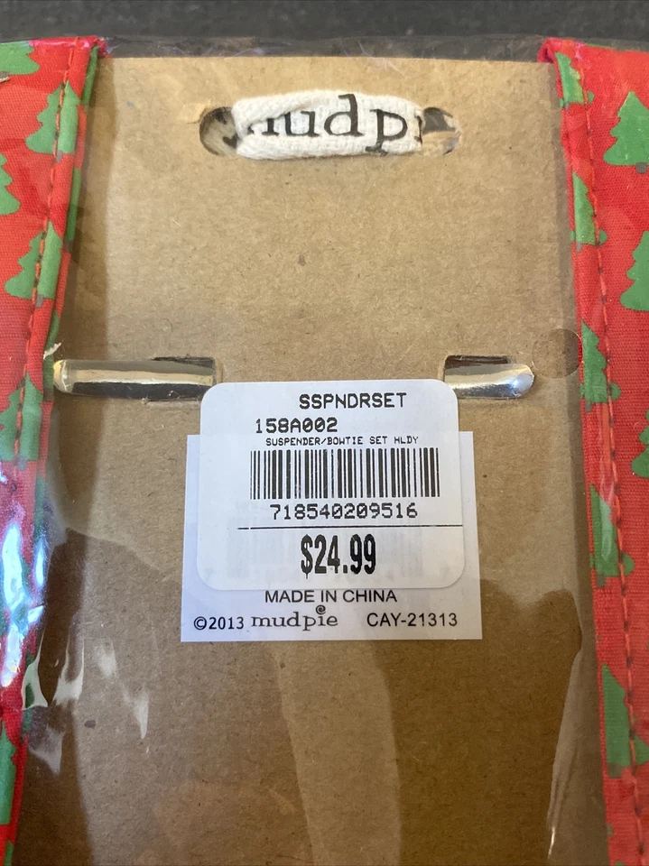 Mud Pie Baby Boy Toddler Suspenders Bow Tie Set Holiday Christmas Tree Red Green - Imagem 4 de 4