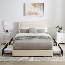 VECELO Full/Queen Size Bed Frame with 4 Drawers Velvet Upholstered Headboard