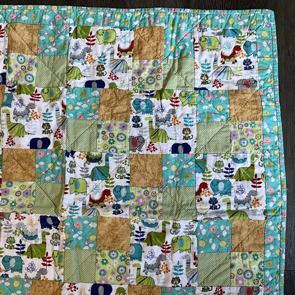Fun Dinosaur Baby Patchwork Quilted Comforter Blanket Cotton Handmade 37 x 37 - Image 3 of 4