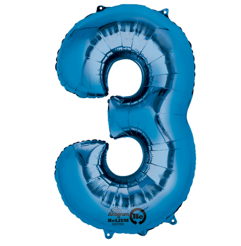 Anagram Balloons (NUMBER 3) Foil Mylar Balloon 34" BLUE SuperShape