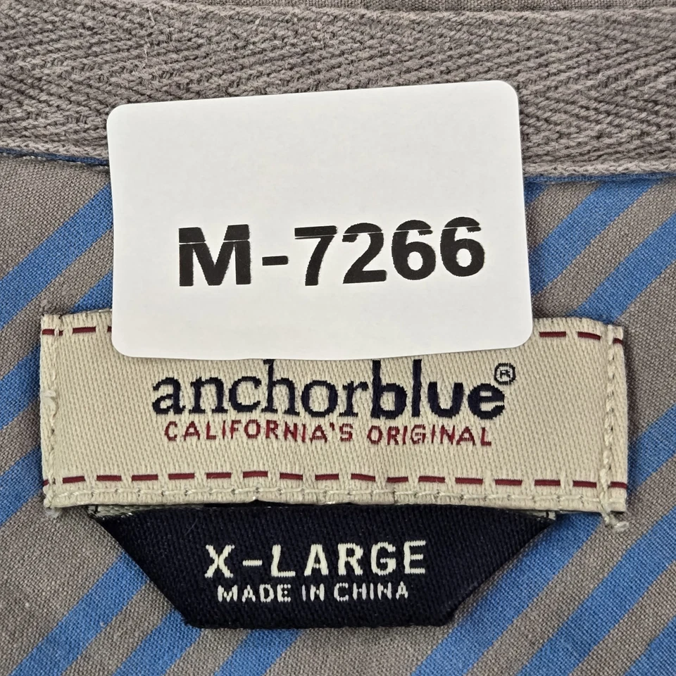 Anchor Blue 男式纽扣衬衫 XL 灰色条纹 Y2K 长袖棉质口袋 — 第 2/4 张图片