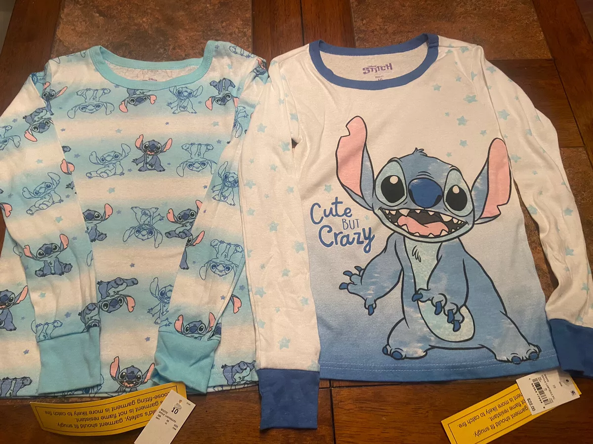 Disney Stitch Children Long Sleeve Sleep Shirts Size 10 Snug Fit 2 Pack
