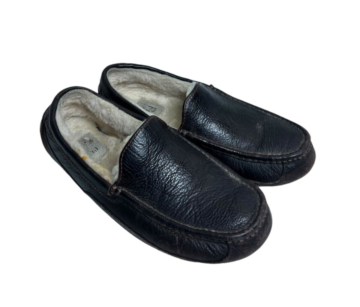 UGG Ascot Matte Brown Leather Moccasin Sheepskin Slipper Shoes Men's 10 M