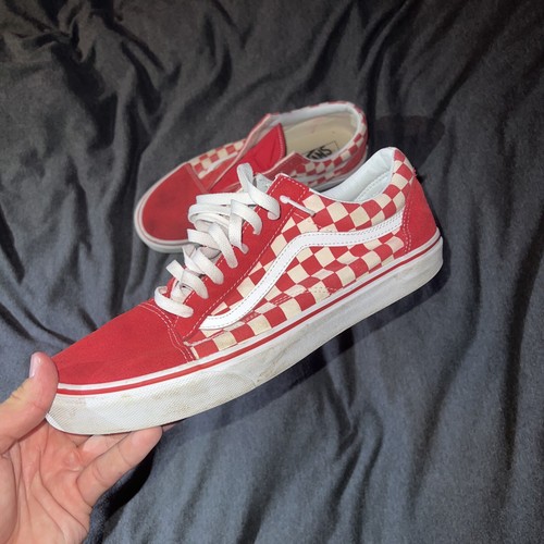 primary check old skool vans red