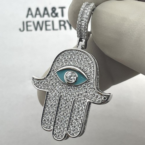 925 Solid Sterling Silver Cubic Zirconia Icy Hamsa Pendant | eBay