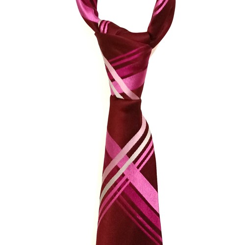 'TieRack' Women's 100% Silk Woven Tie- Red & Pink Plaid Stripes, 155 cm Length - Picture 2 of 7