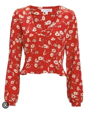Intermix  Red Silk Floral Top Size  4
