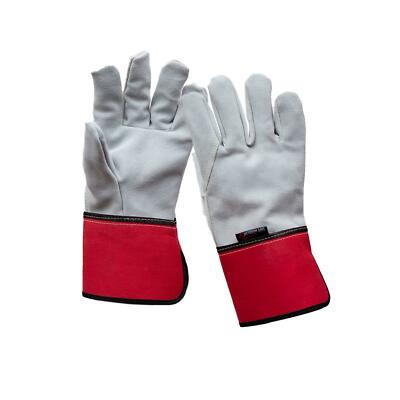 Performance Leather Grey Gloves, Rubber Gauntlet Safety Cuff, OSFM (1 Pair)