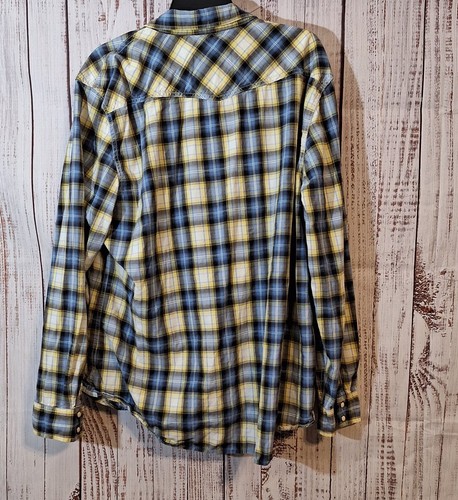 American Eagle Blue Yellow Plaid Mens XXL LS Pearlsnap Western Shirt - Picture 7 of 9