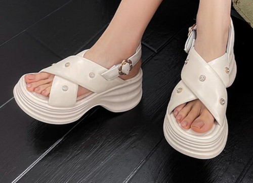 Women's Summer New Fashion grace Versatile Rhinestone Thick sole Open Toe shoes - Picture 5 of 12