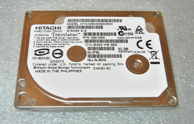 30GB Hitachi Travelstar 1.8'' 4200RPM HTC426030G5CE00 P/N: 08K1569 ZIF Hard Drive