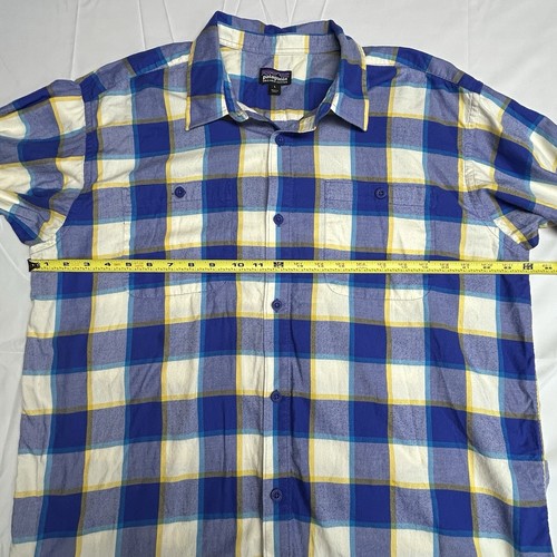 Patagonia Light Flannel Shirt Blue Yellow Plaid Button Up Gorp Core Mens Large - Picture 6 of 16
