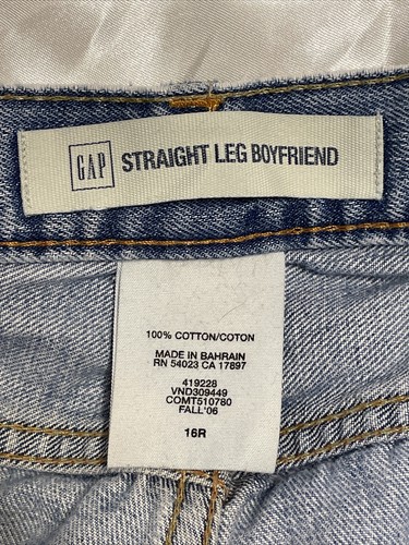 Women Gap Straight Leg Boyfriend Jeans 100% Cotton Sz 16R Faded Distressed Hem - Picture 7 of 12