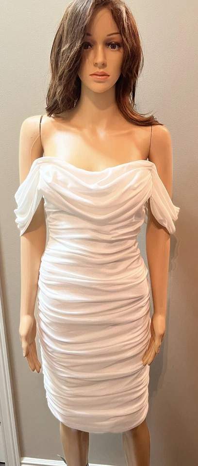 Vestido de noche drapeado de gasa blanco talla 10 Foto 2 de 4