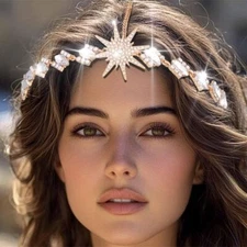 Rhinestone Star Headband Gold Headpiece Goddess Hair Accessories for Women