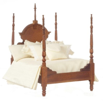 Casa De Muñecas Cama Doble veneciano 4 cartel /& Ropa De Cama nogal muebles de dormitorio