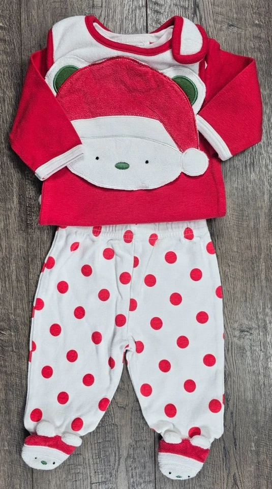 Baby Girl Clothes Bon Bebe 0-3 Month 3pc Santa Bear Footed Outfit & Bib - Image 3 of 4