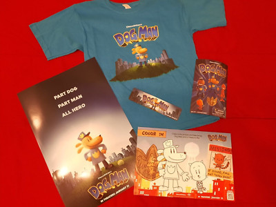 Dog Man Movie Bundle 2025 NEW w/ T shirt, Bookmark, Poster, sheet, stickers