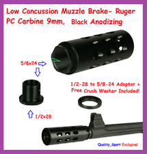 Low Concussion Muzzle Brake-Ruger PC Carbine 9 mm, Anodized Black  FREE Adapter