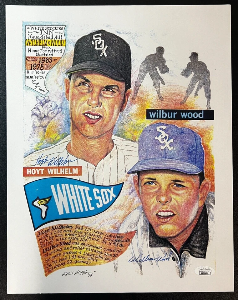 Hoyt Wilhelm (HOF) & Wilbur Wood Signedx2 Print JSA w/COA Chicago White Sox MLB! - Image 2 of 4