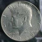 1969 D Kennedy Half Dollar Coin from US Mint Set BU 40% Silver Cello 50 Cents