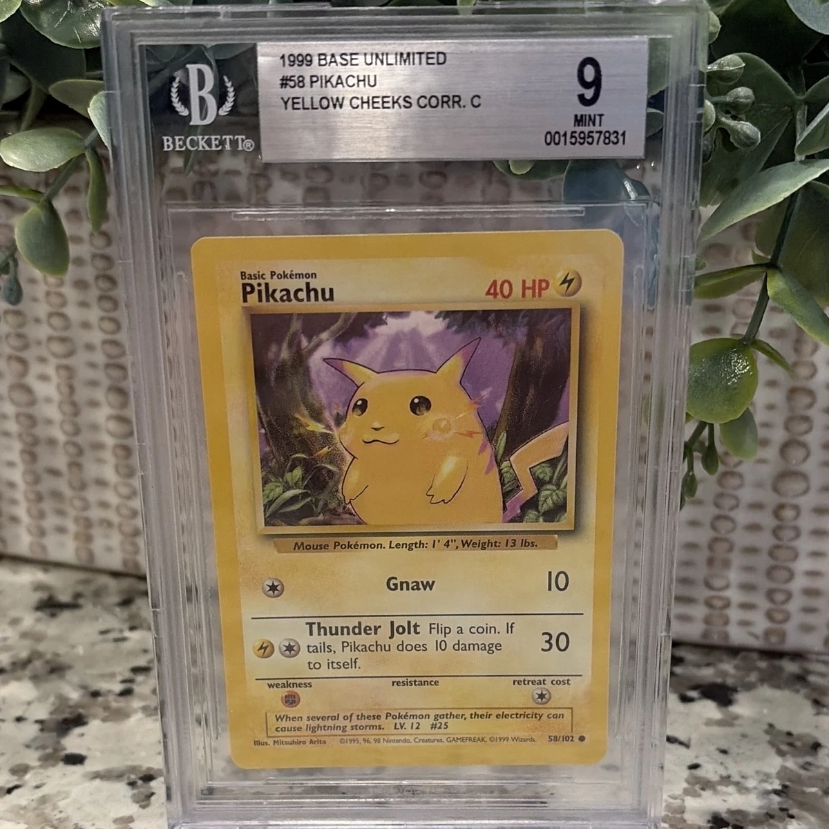 Pokémon TCG Base Set Pikachu Grade 9 Individual Collectible Card