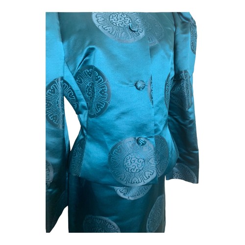Tuta giacca gonna verde acqua sartoriale ispirazione asiatica vintage anni 80 taglia small - Foto 2 di 12