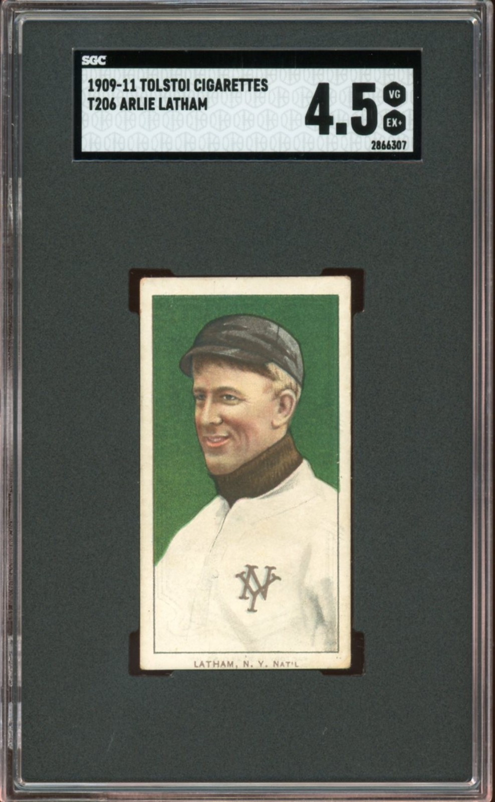 1909-11 T206 Tolstoi Cigarettes Baseball Arlie Latham SGC 4.5