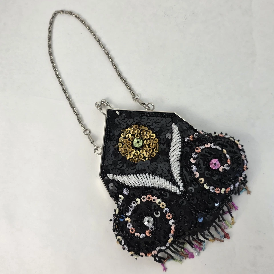 Bolso de Mano Bijoux Terner Satinado con Cuentas Muñequera Boho Glam Elegante Cartera Aleta Foto 4 de 4