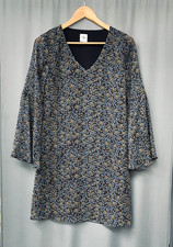 Cabi Babydoll Flutter Sleeve Mini Dress Sz XXS Gold Blue Floral Cottage Romantic