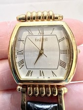 Vintage Ecclissi Gold Tone Quartz Watch Roman Numerals  Leather Band Untested