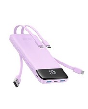 Portable Charger with Built in Cables, 10000mAh Slim Power Bank, 15W Purple