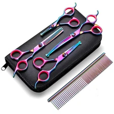 Gimars Professional 4CR Stainless Steel 6 in 1 Grooming Scissors for Dogs wit...
