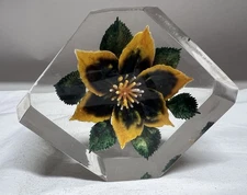 Big Lucite Floral Paperweight