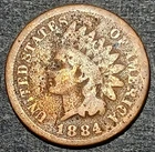 1884 Indian Head Cent Penny Antique Copper U.S.A. One Cent Coin