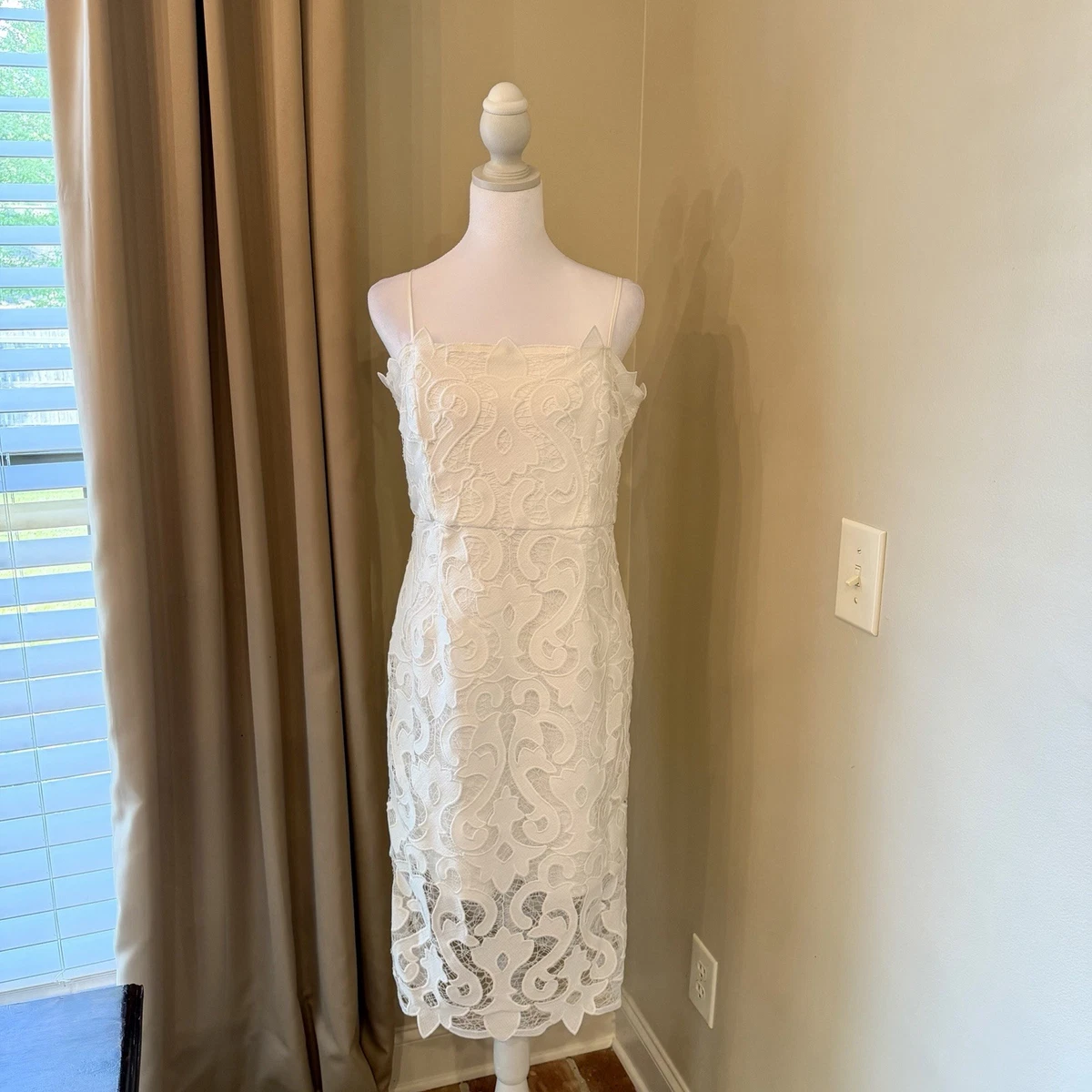 knee length dresses for ladies Bardot Lace Midi Dress White – style-heaven main image 1