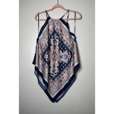 Skies Are Blue Scarf Halter Top Navy Blu Paisley Handkerchief Hem Fairycore XS/S