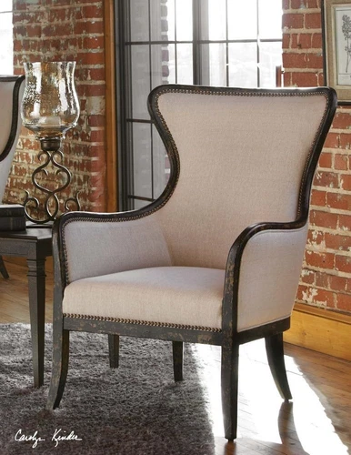 Elegant Sandy Wing Back Armchair in Solid Wood for Timeless Comfort - Picture 2 of 6