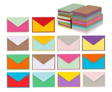 140 Mini Envelopes With Blank Note Cards, Assorted Colors 4"x 2.7" Small Colo...
