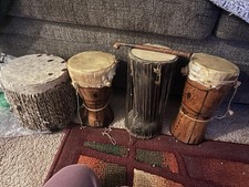 African Drums With Wooden Drum Stick. One African Talking Drum,etc Vintage Real