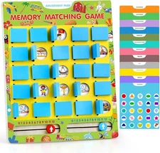 Matching Memory Game for Kids Ages 4-8, Flip to Win Wooden Board Games Travel