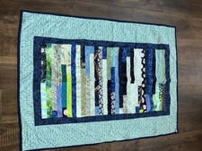 Baby Quilt Handmade Blue Boys Infant Patchwork Crib 32  x 46  football baseball