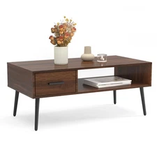 Coffee Table, Mid Century Modern Center Table for Living Room with Storage, W...