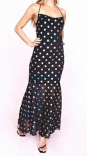 Nasty Gal Strappy Metalic Polka Dot Maxi Dress Spaghetti Chiffon Size 4- NEW/TAG
