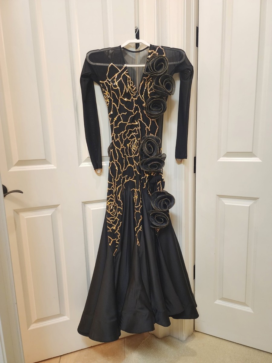 vesa design dresses M851 Black-Metallic Gold Latin Dance Dress VESA for sale