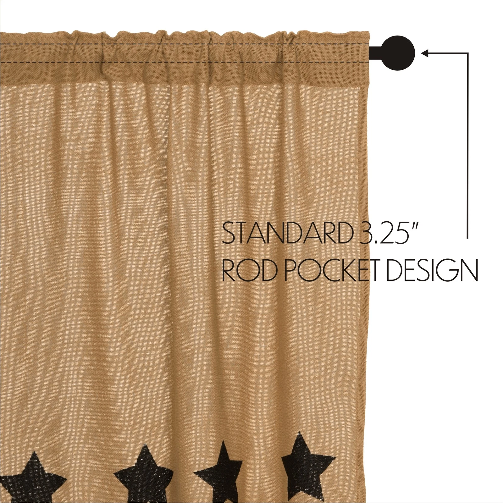 Burlap Prairie Curtain With Black Stencil Stars - Thumbnail 2