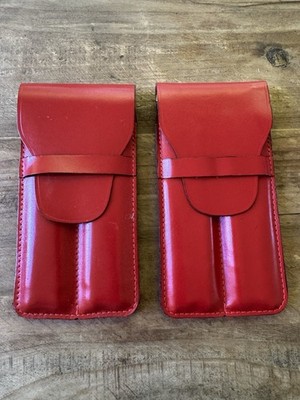 Vintage HMQ Nutcracker Set w 4 Seafood Picks Red Leather Cases Crab Lobster