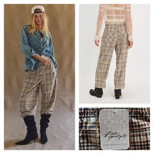 FREE PEOPLE Nice Choice Pull-On Pants - Ivory Combo - Plaid Size XS NWT $98